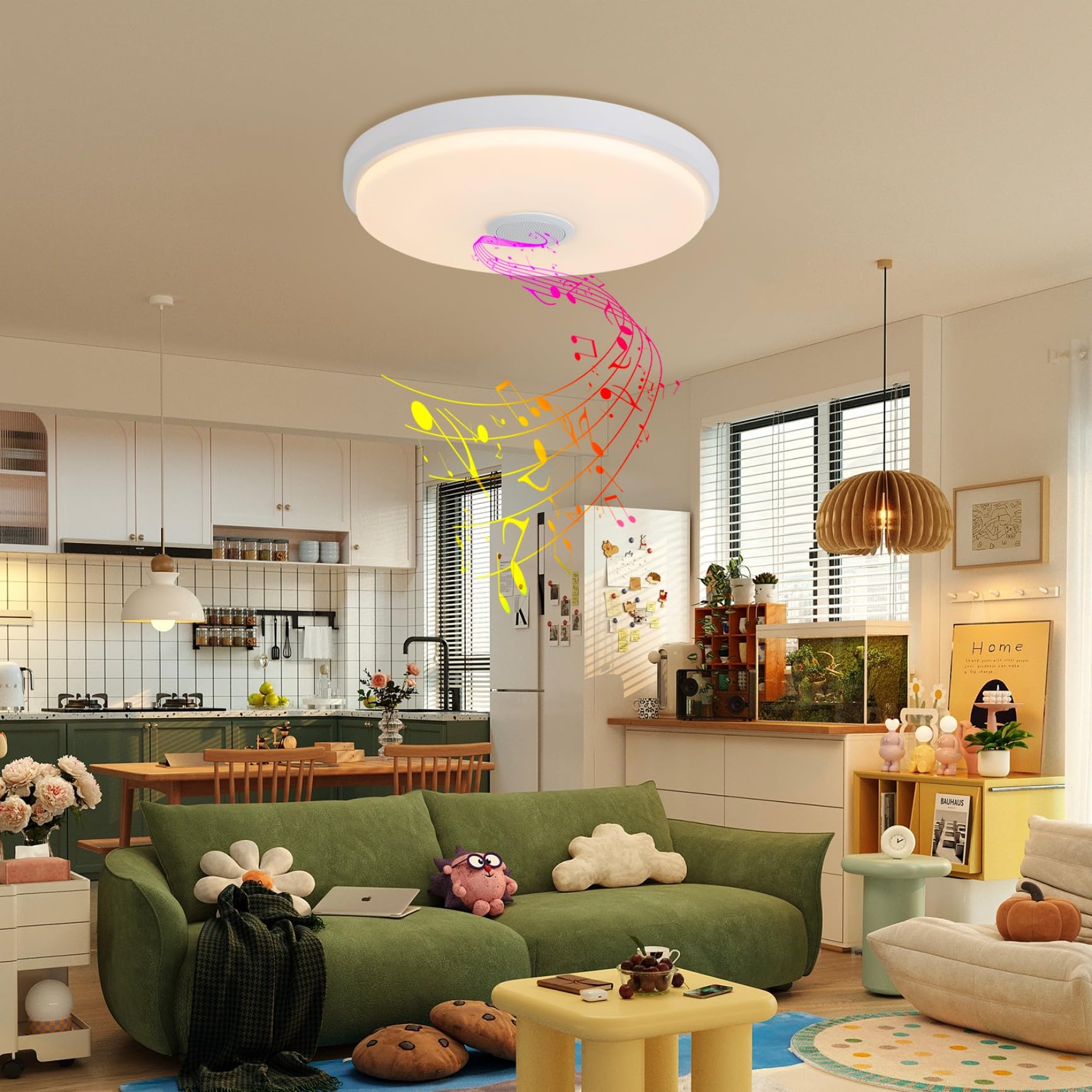 JDONG Lámpara LED de Techo Regulable con Altavoz Bluetooth, Mando a Distancia, 36W RGB Cambio de Color para Baño, Domitorios Juveniles, Salón, Lámpara de Techo Impermeable