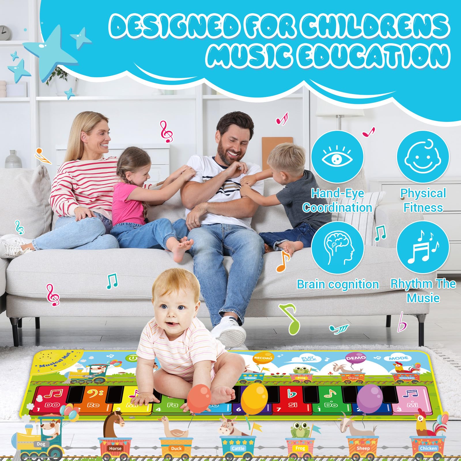 Alfombra Musical,Alfombra de Piano con 7 Animales y 10 Melodías,Juguetes para Bebés 1 2 3 Año,Alfombra de Baile para Niños,Plegable,Regalos Cumpleaños Navidad para Niños Niñas
