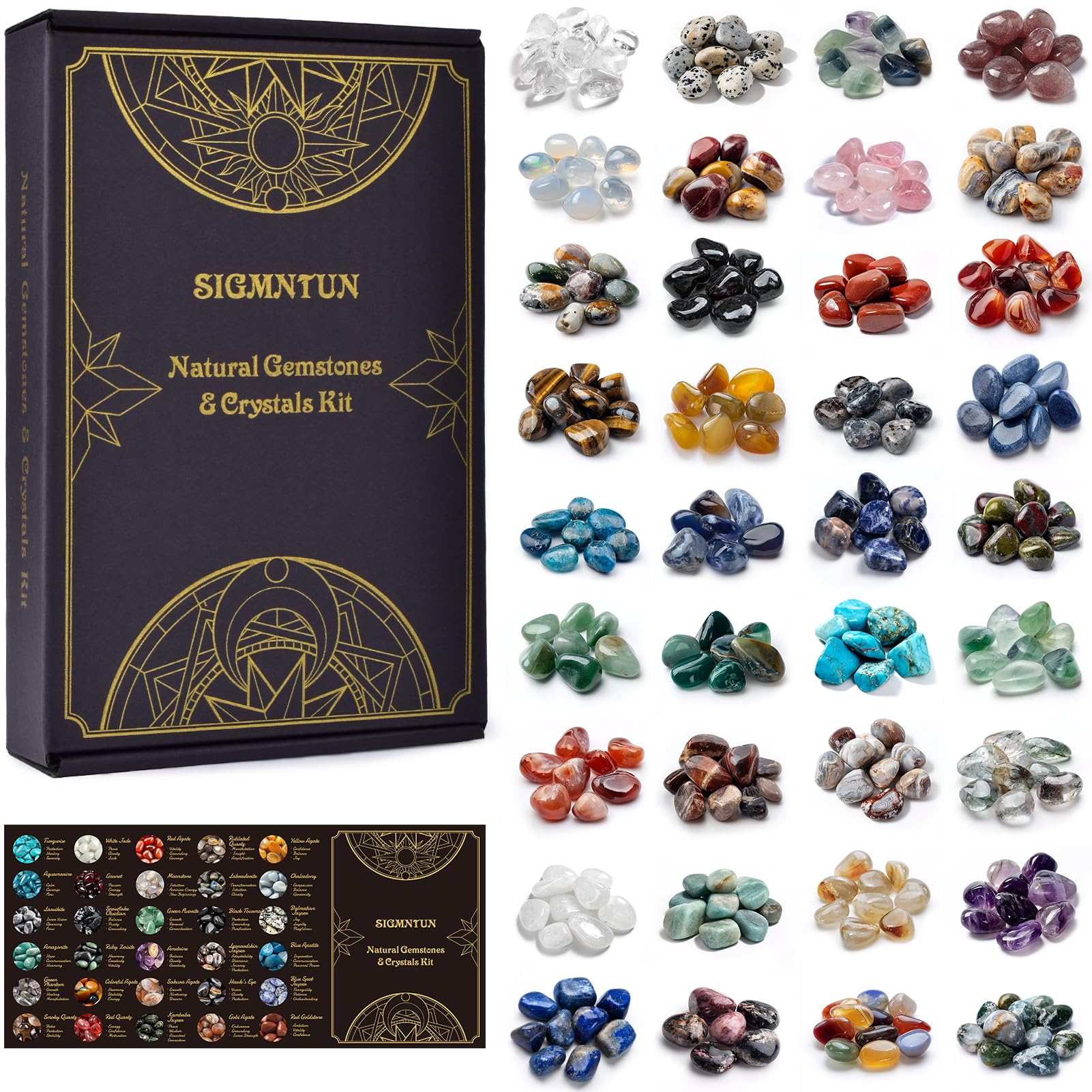 36 Varieties Healing Crystals Stones Bulk Set, Christmas Gifts - 2.5 lbs, 0.5" Natural Polished &amp; Tumbled Gemstones Collection and Decorative Rocks for Chakra, Meditation, Reiki, Crafts