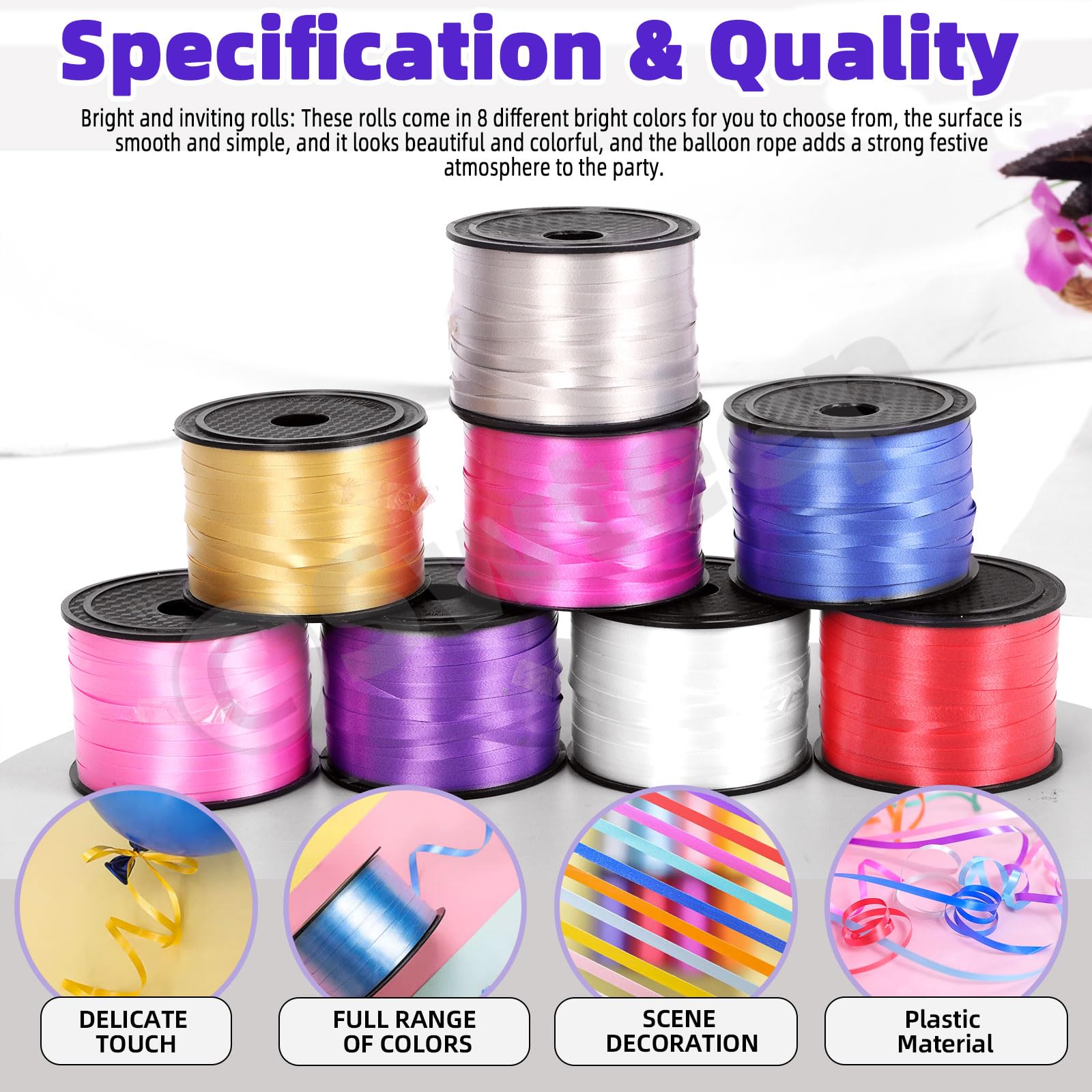Swpeet 9Pcs 1/5" Wide x 100 Yards Curling Ribbon with Scissors Kit - Image 3