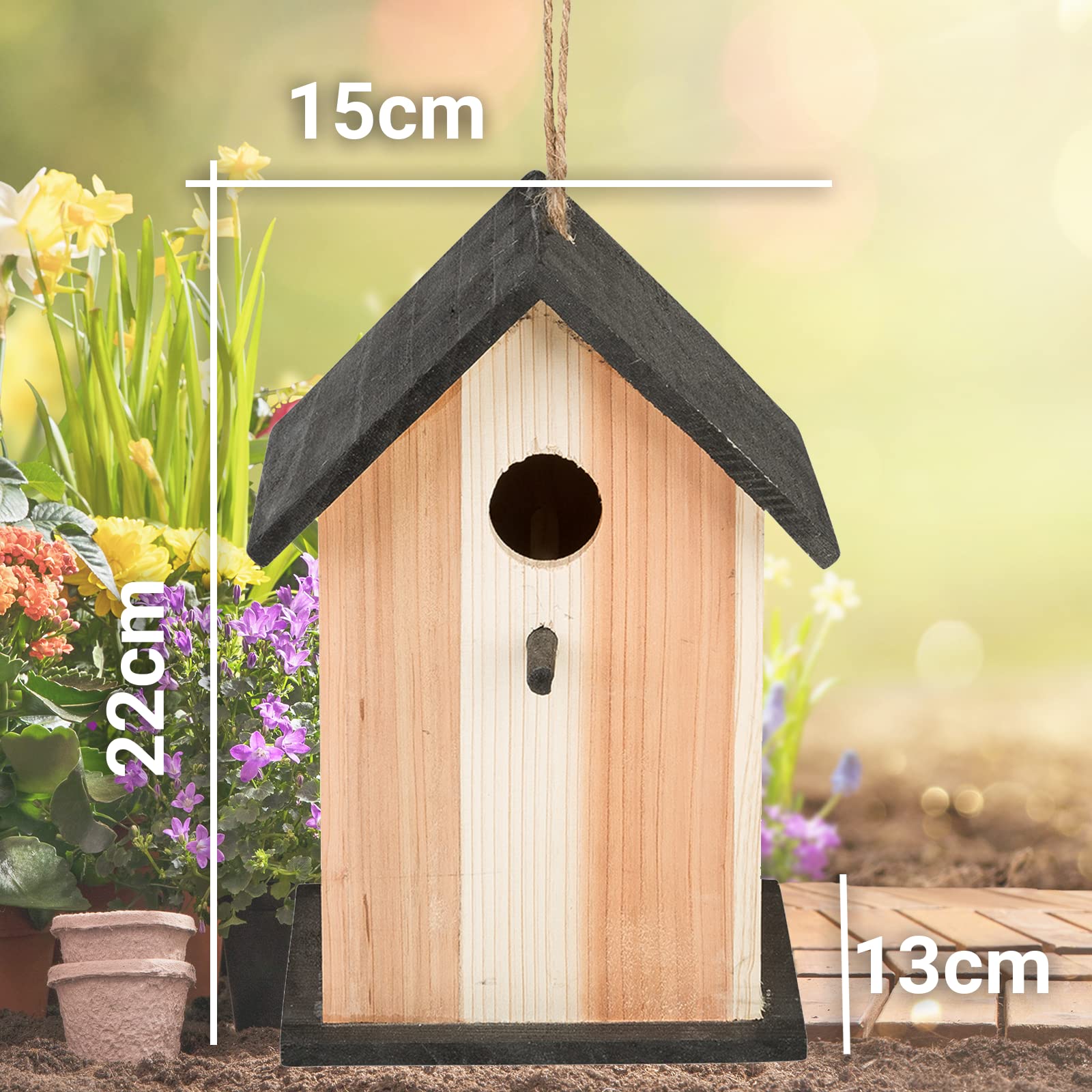 Casetta Per Uccelli In Legno 22x15x13cm - Nido O Mangiatoia Con Portello Per Ripieno - Decorazione Da Giardino O Pasquale - Foto 3