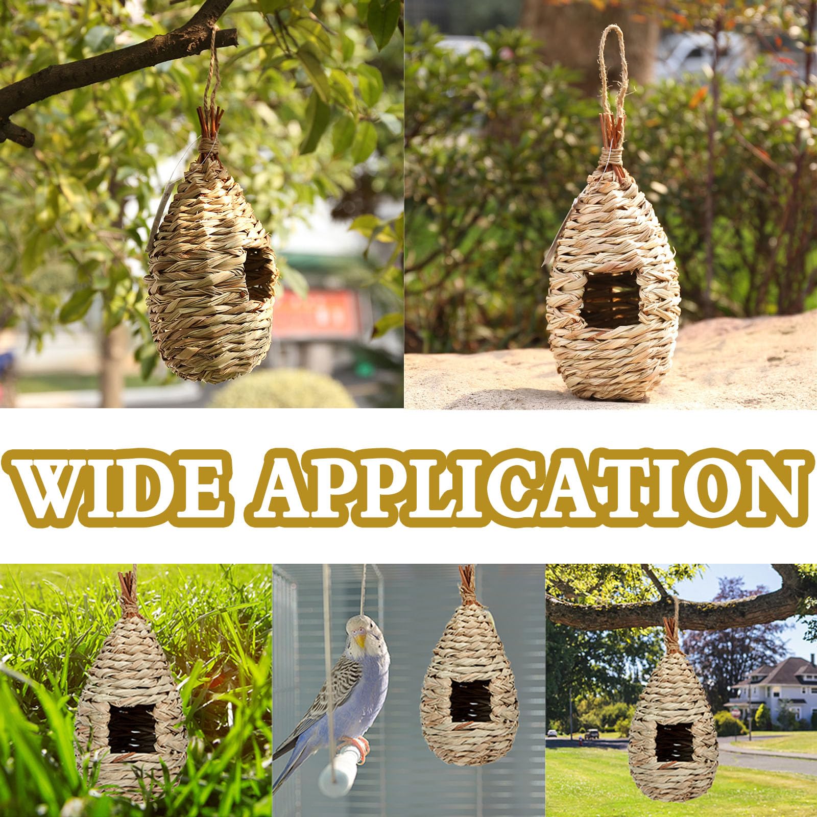 Vogelnest Gras, 2 Stück Gras Bird Nest, Vogelhäus, Handgewebte Vogelhäuser, Vogelhäus zum Aufhängen für Wellensittich Meise, Kanarienvogel, Amsel, Hummingbird, Rotkehlchen (Farbe der Stämme, A)