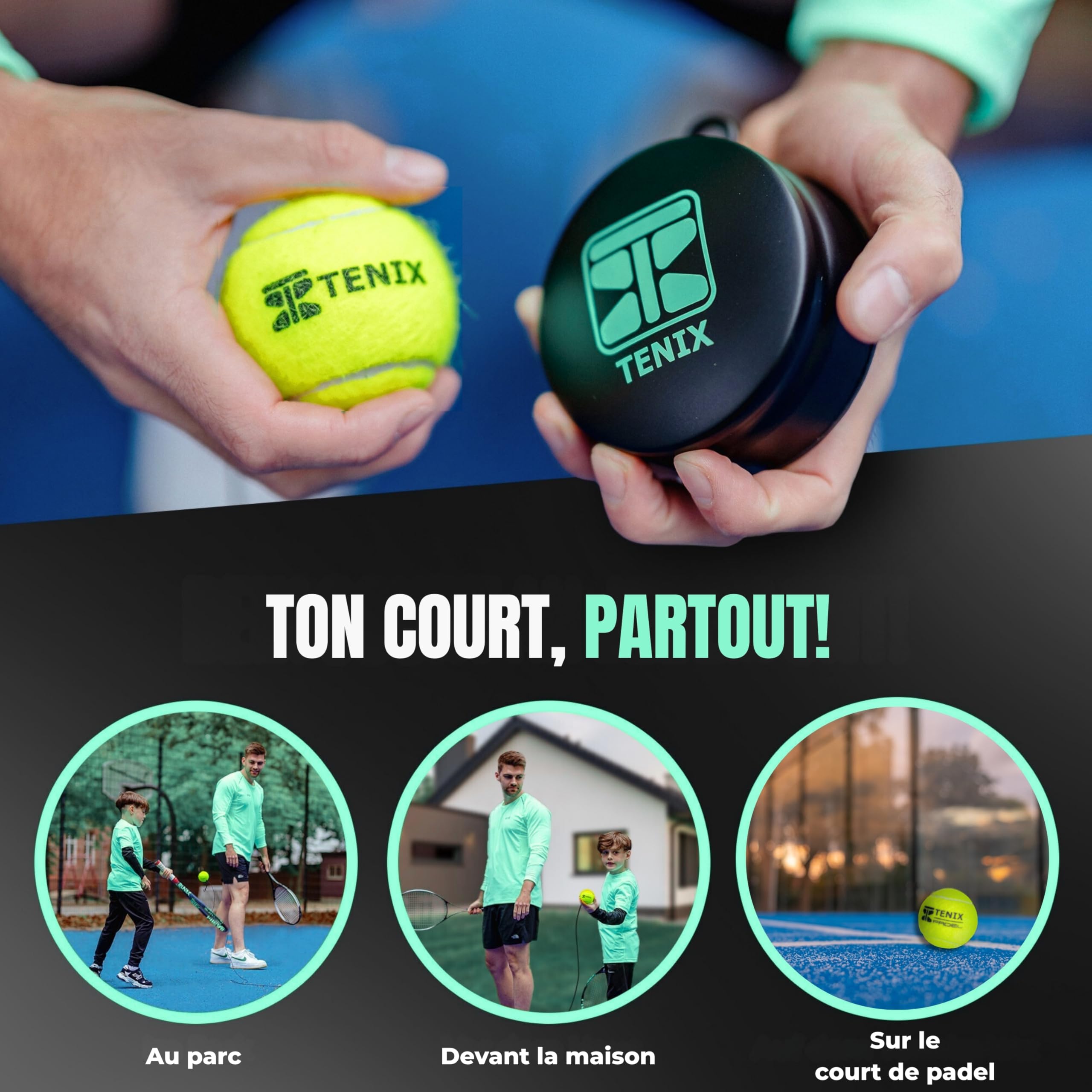 TENIX® Padel Trainer [Pas d’Eau nécessaire pour Jouer] Padel Accessoire pour Enfants & Adultes | Solo Padel dans Votre Jardin, au Parc, sur Le Court | Votre entraineur de Padel à portée de Main!