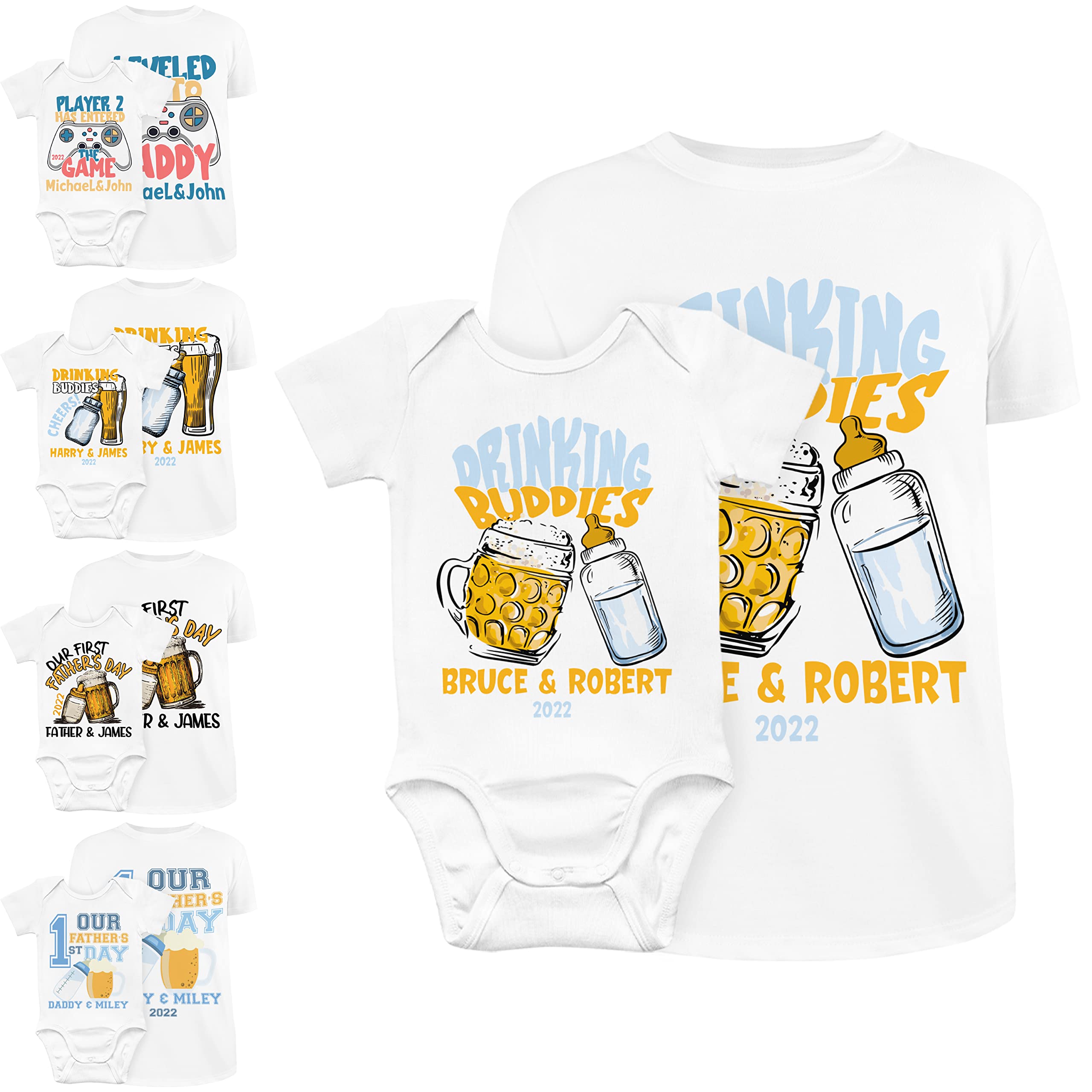 Personalized Matching Outfit for Dad and Baby for First Time Fathers | 5 Designs, Optional Sizes | Custom Matching Daddy Shirt & Baby Bodysuit, New Dad Gifts D4