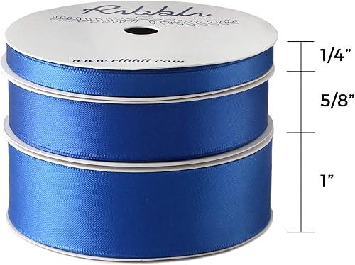 Miniatura 2 de Ribbli 3 rollos de cinta de satén sólido de doble cara azul real, total 30 yardas, (14 pulgadas x 10 yardas, 58 pulgadas x 10 yardas, 1 pulgada x 10