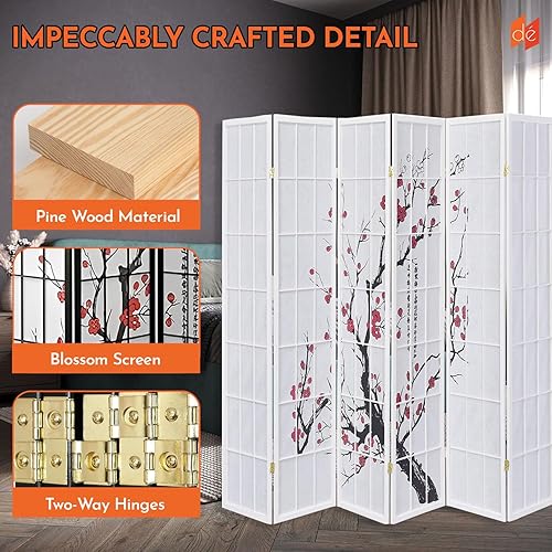 Miniatura 4 de Legacy Decor Biombo de 4 paneles para habitación con diseño de ciruelo en flor.