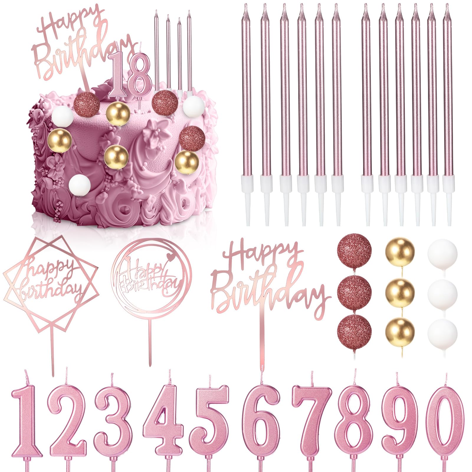 Happy Birthday Cake Toppers - 34 Pcs Candles & Picks -11 Happy Birthday Cake Toppers - 34 Pcs Candles & Picks -11
