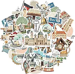 35 peças Alemanha Tour arquitetura marcos cultura adesivos brinquedo diy adesivos icônicos viagem pacote de adesivos para laptop motocicleta bagagem telefone notebook bagagem celular copo