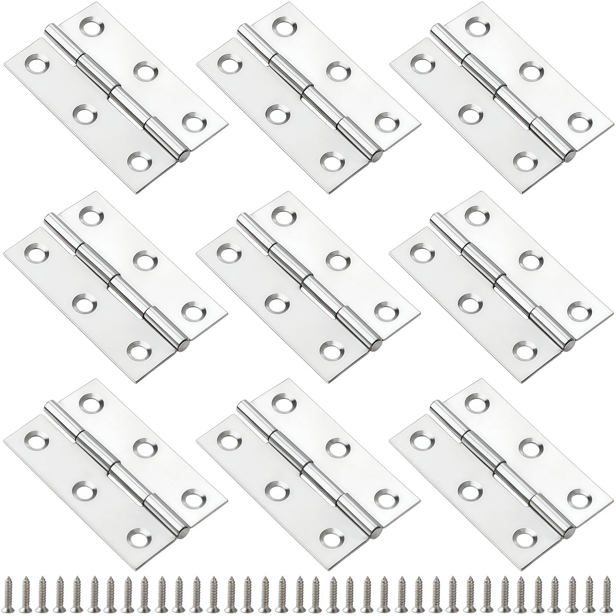 Vbnexyr Regular Folding Hinge 9 Pack Stainless Steel Folding Hinges For Cabinets Wooden Doors And Small Cupboards Smooth Opening Hinges For Jewelry Wood And Chests 201 Stainless Steel Vibratory Polishing 2.5 Inch