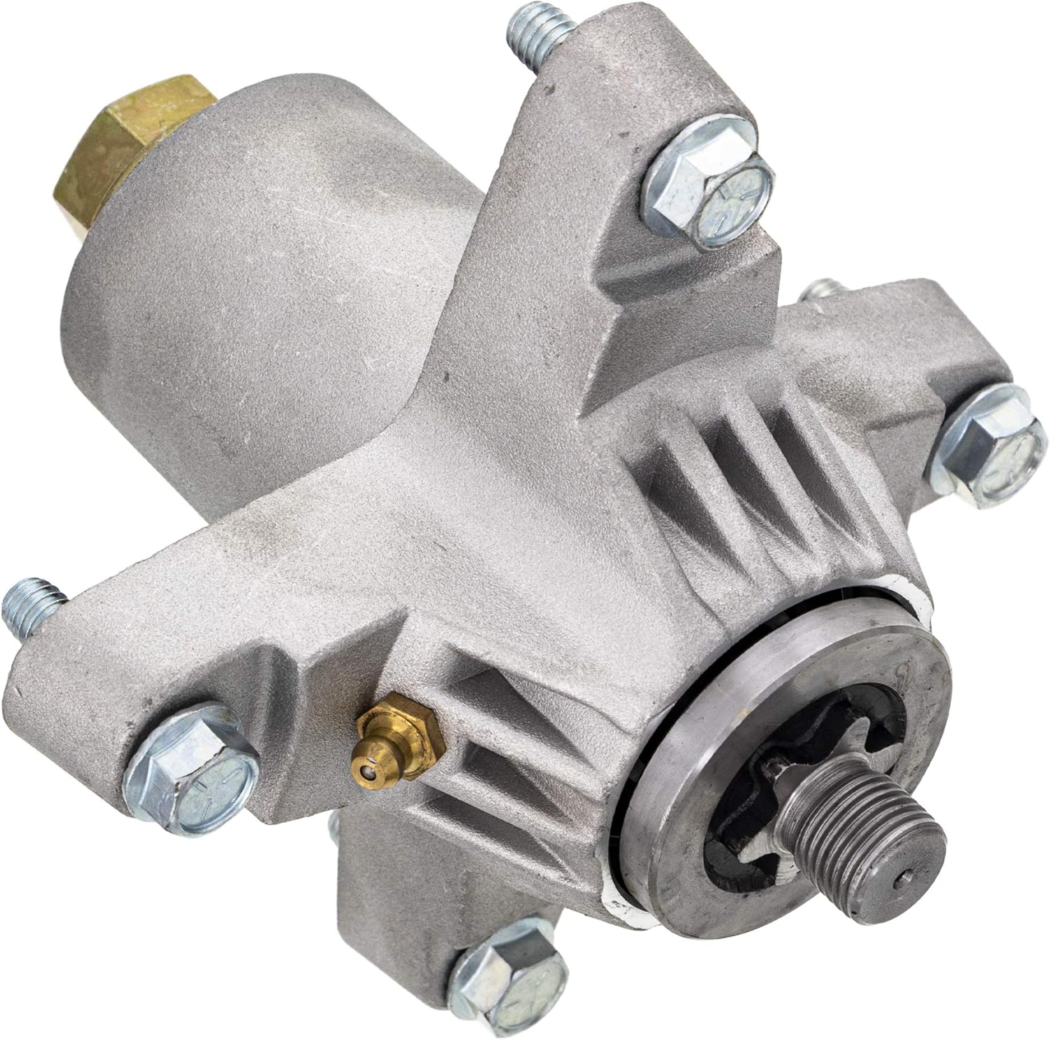 Top view of an 8TEN spindle assembly with mounting bolts.