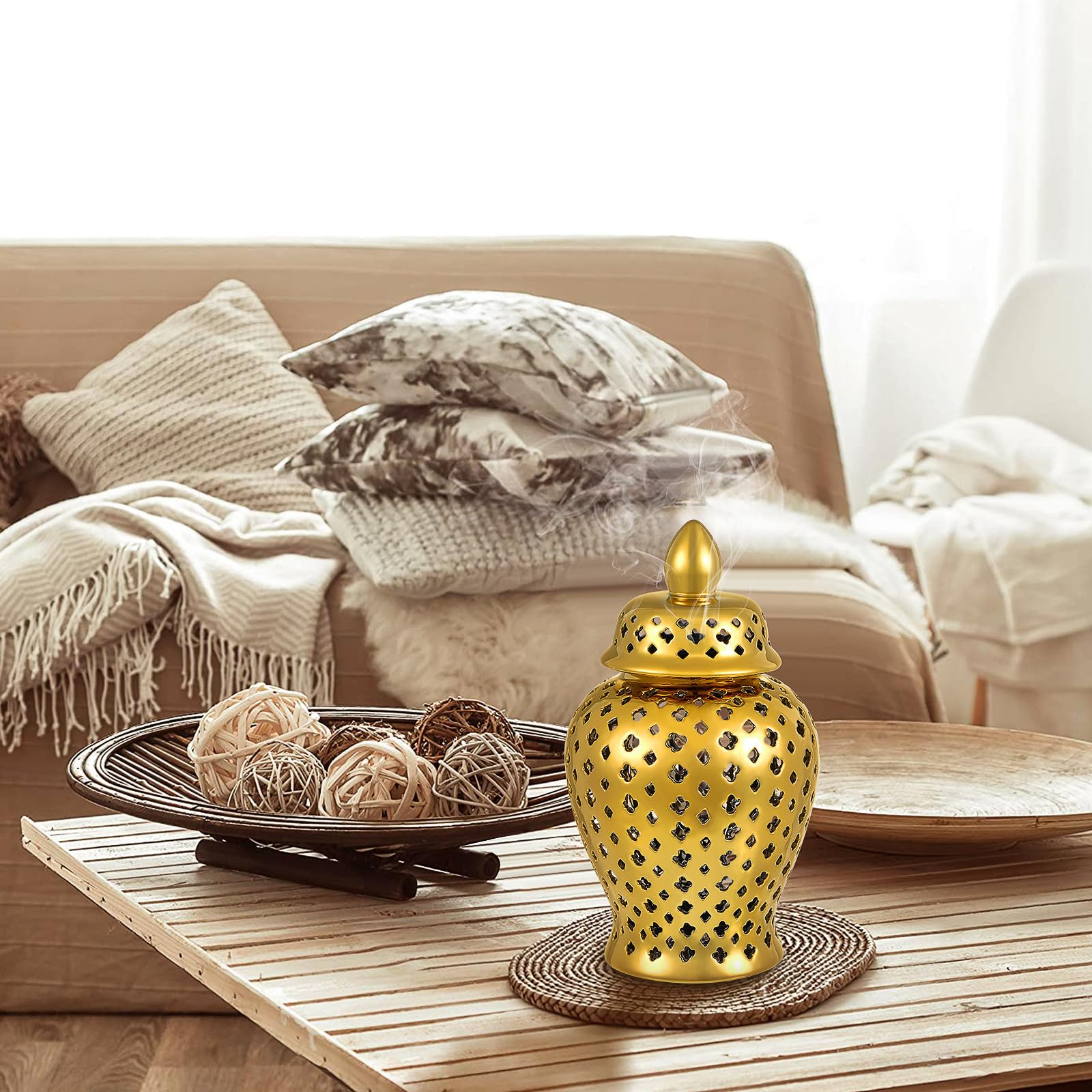 Vaso Decorativo in Ceramica Dorata, Leggero, per Fiori Secchi e Finti | Design Romantico e Unico, per Casa e Vetrina, Adatto a San Valentino, Nozze e Feste Invernali