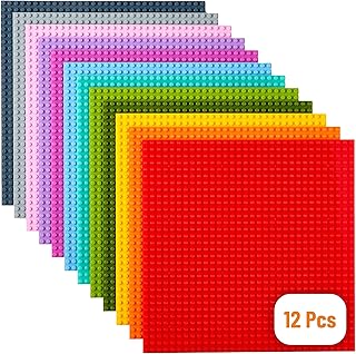 Strictly Briks - Classic Baseplates - 10" x 10" Building Brick Base Plates - 100% Compatible with All Major Brands - 12 Colorful Baseplates for Building Towers, Tables & More