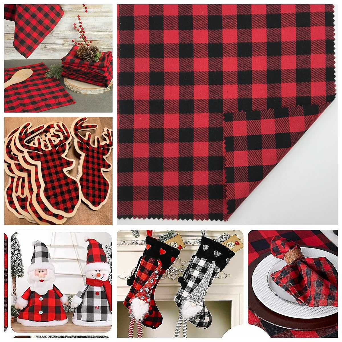 Lot De Tissus Vichy Noir Et Rouge - 3 Coupons Coton Vintage, Idéal Pour La Couture