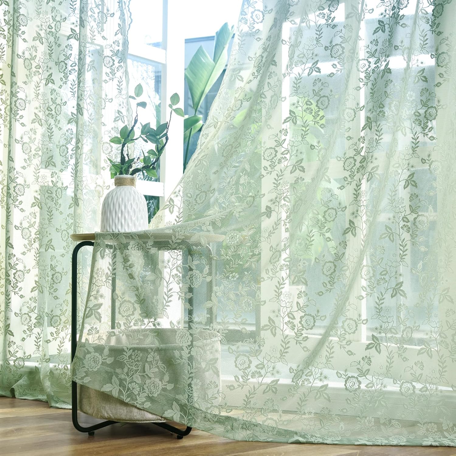 Sage Green Lace Curtains