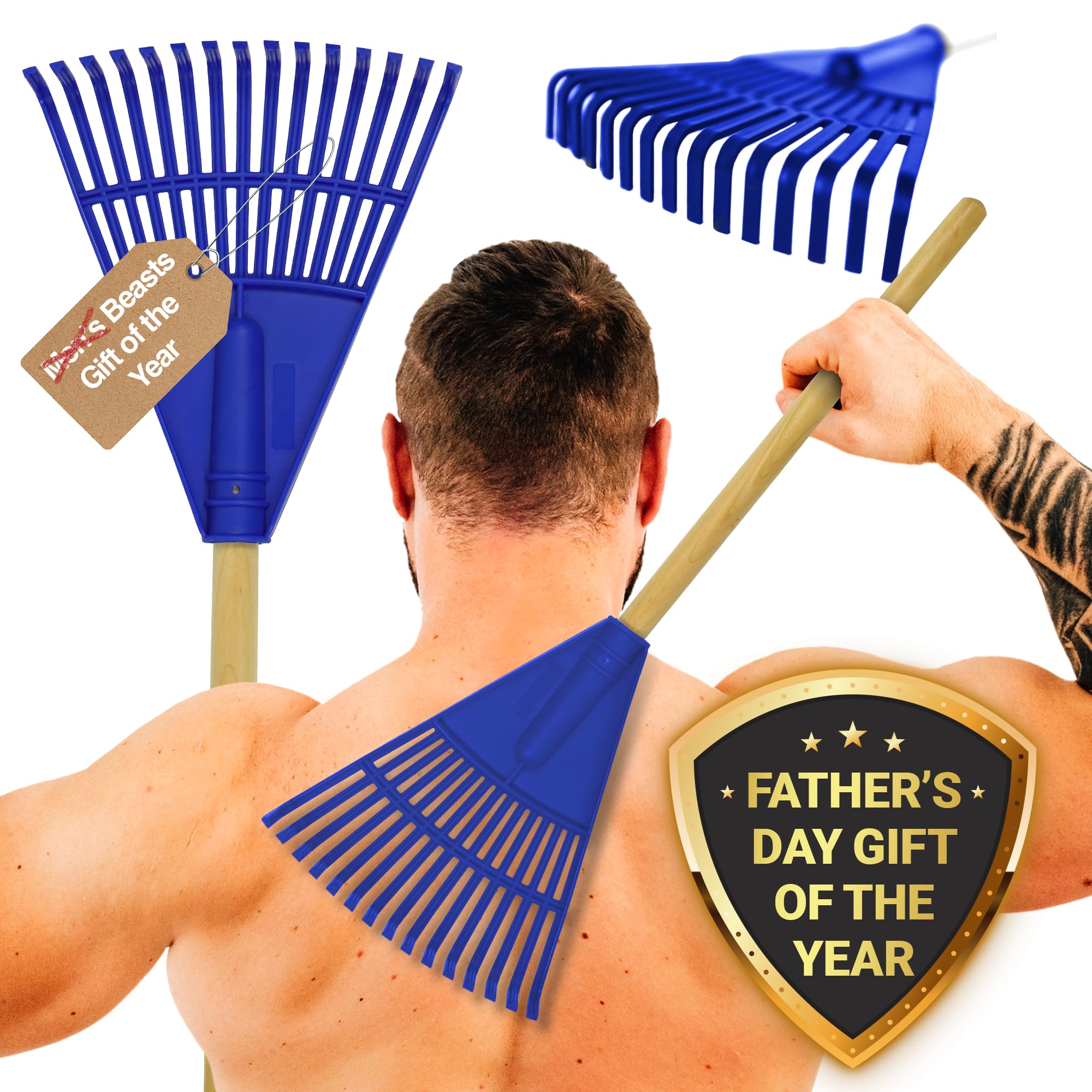 Beast Rake Back Scratcher | Lightweight, Oversized Rake Back Scratcher | 15 Prongs, Wider Size Scratching Claw | Anti-Slip Handle | Ergonomic Back Scratcher for Adult Men and Women (Blue)