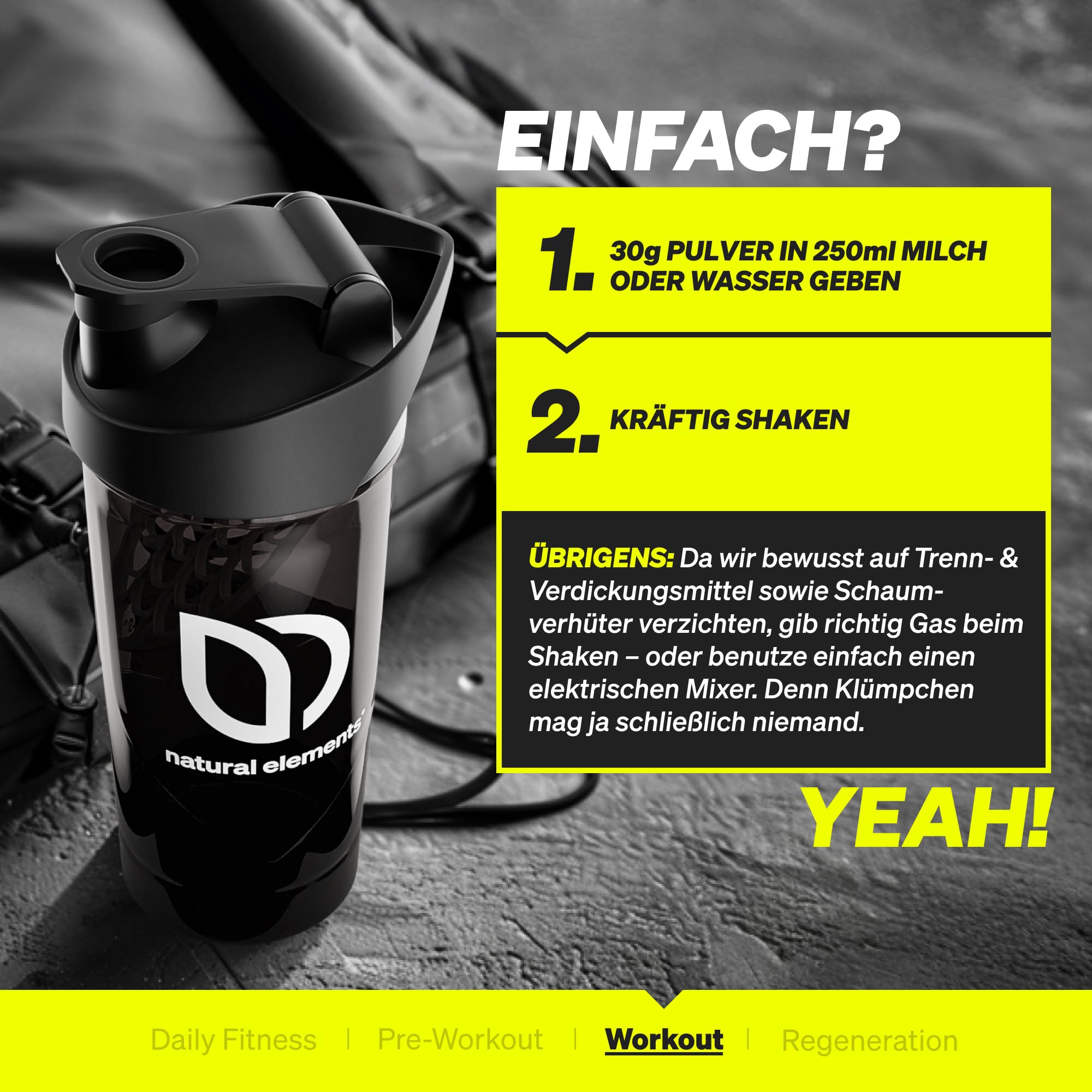 natural elements Whey Protein Pulver – Vanille – 1kg – 24g Protein pro Portion – nicht zu süß, nur natürliche Aromen – hochdosiert – in Deutschland produziert & laborgeprüft