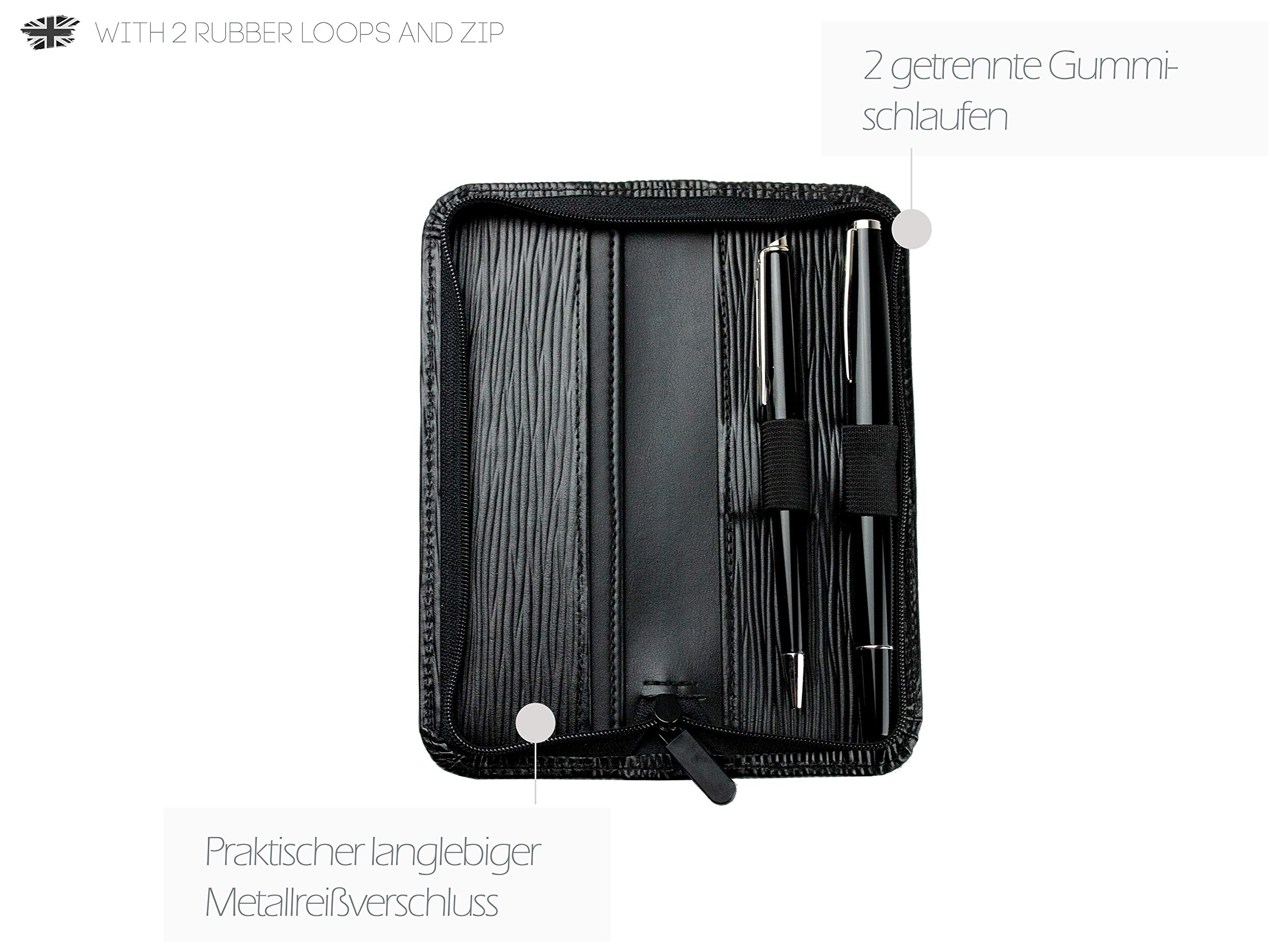 DELMON VARONE - Personalisierbares Schreibgeräteetui aus Premium Manhattan Leder schwarz, Echtleder Stifteetui mit Reißverschluss für 2 Schreibgeräte, Etui für hochwertige Kugelschreiber & Füller