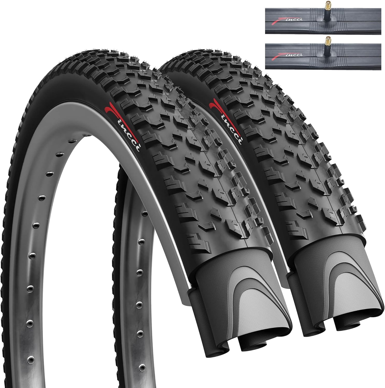 Fincci Set Pair 27.5 x 2.10 Mountain Bike Tire Foldable 54-584 with Schrader Valve Inner Tube for MTB Mud Dirt Offroad Bicycle with 27.5 Inch Tires