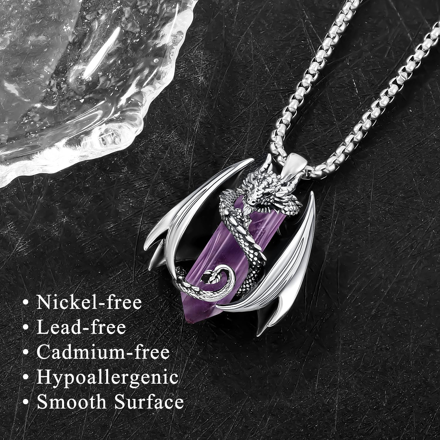 Aniu Wikinger Drachen Halskette mit Kristall, Nordischer Drache Anhänger Kette für Herren Damen Heilsteine Amulett Schmuck Kristallkette