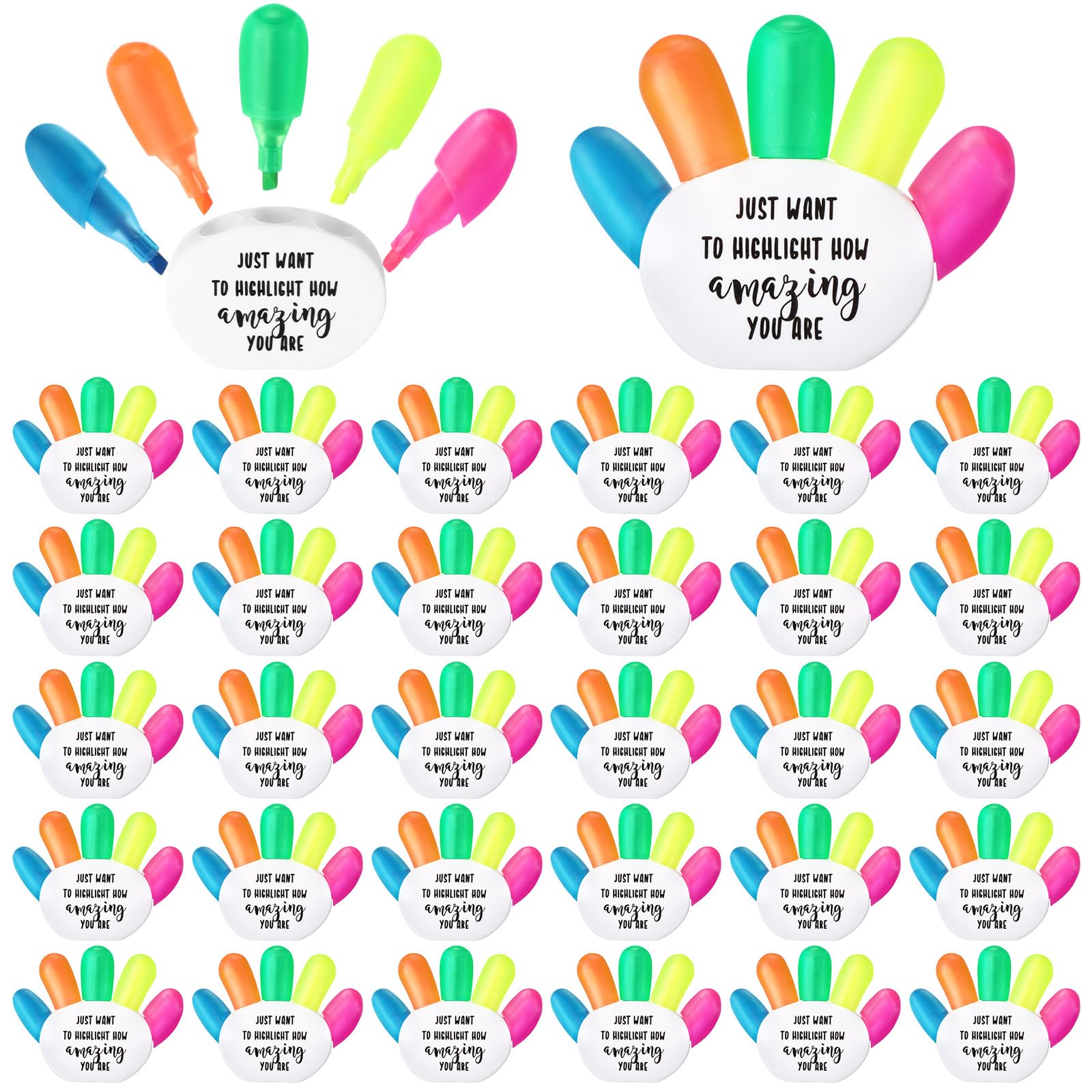 Chivertion 30 Sets Inspirational Highlighter Valentine's Gift Bulk 5 in 1 Multicolor Petal Highlighter Motivational Gifts for Teacher Office Employee
