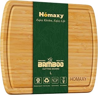 Homaxy Large Bamboo Cutting Boards for Kitchen,14.5x11.5" Wood L Cutting Board with Juice Groove, Wooden Butcher Block Chopping Board for Kitchen, Meat, Cheese, Fruit & Vegetables - Pre Oiled