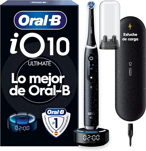 Oral-B iO 10 Cepillo de Dientes Eléctrico con 1 Cabezal, Negro | Cepillo Dental con 7 Modos de Cepillado, Sensor de Presión Y Carga Rápida, Estuche Cargador de Viaje, Diseñado por Braun