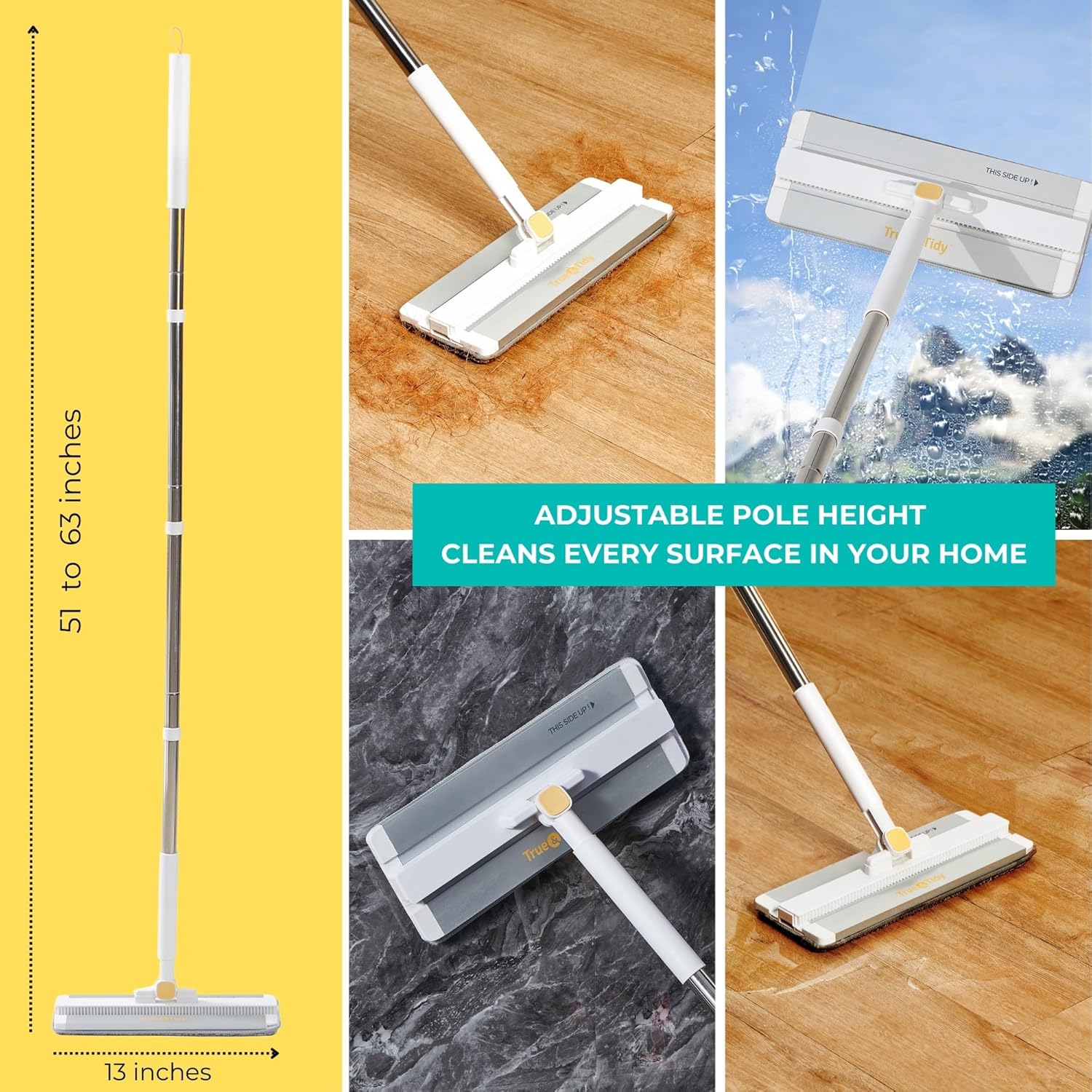 True & Tidy® TrueClean Mop & Bucket Spin Mop Pump System, Patent Pending 3 Compartments Separate Clean & Dirty Water, Hands-Free Self-Wringing Aluminum Head, Machine Washable Pads, in Gift Box