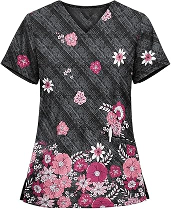 OIOLOYJM Printed Scrub Tops Women V Neck Short Sleeve Plus Size Scrubs for Womens Nursing Uniforms Shirts with Pockets