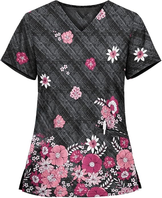 OIOLOYJM Printed Scrub Tops Women V Neck Short Sleeve Plus Size Scrubs for Womens Nursing Uniforms Shirts with Pockets