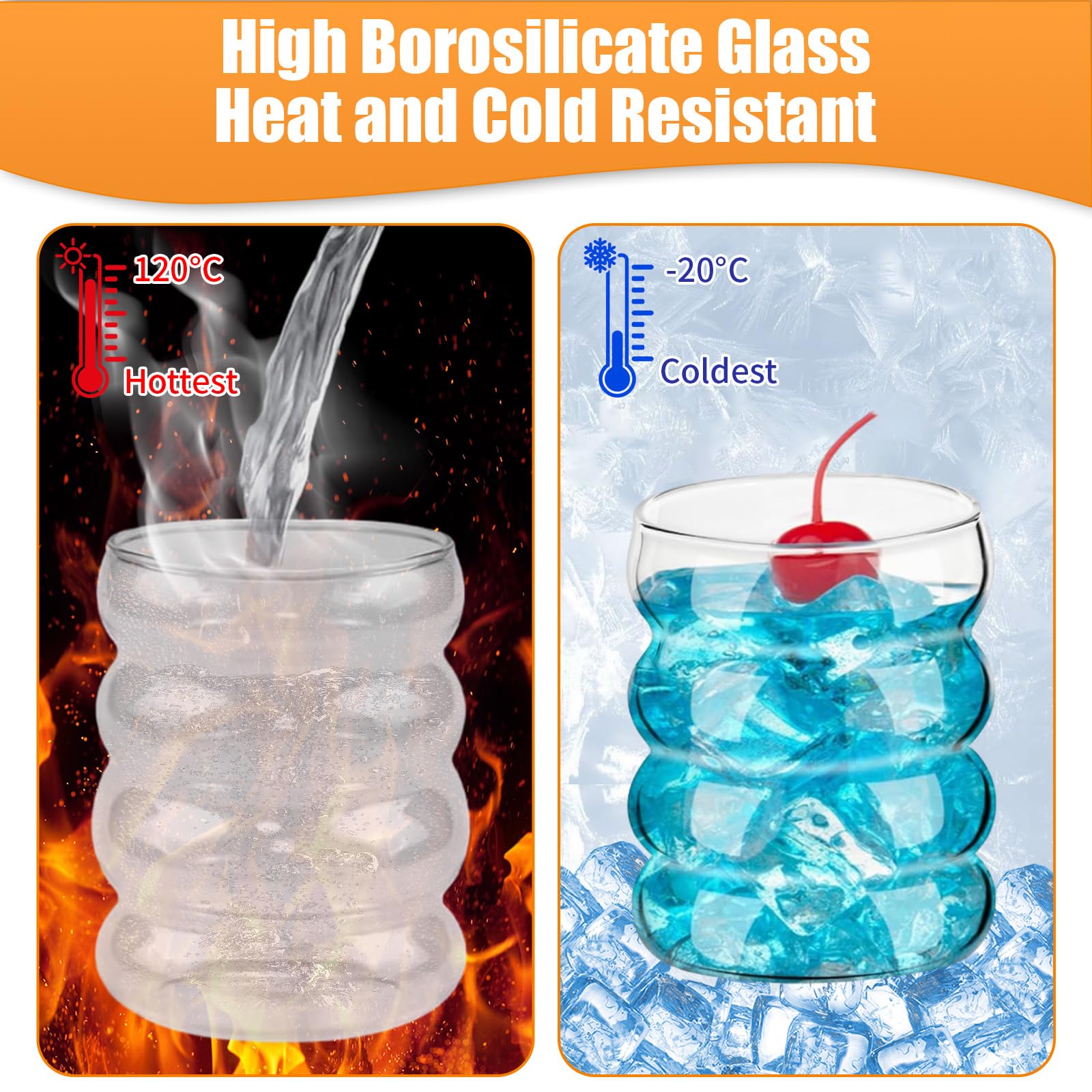 Ework4U Set di 4 bicchieri con cannuccia in vetro, 400 ml, bicchieri da cocktail, caffè freddo, bicchieri da birra, ideali per acqua, bibite, tè, regalo, con spazzola per la pulizia