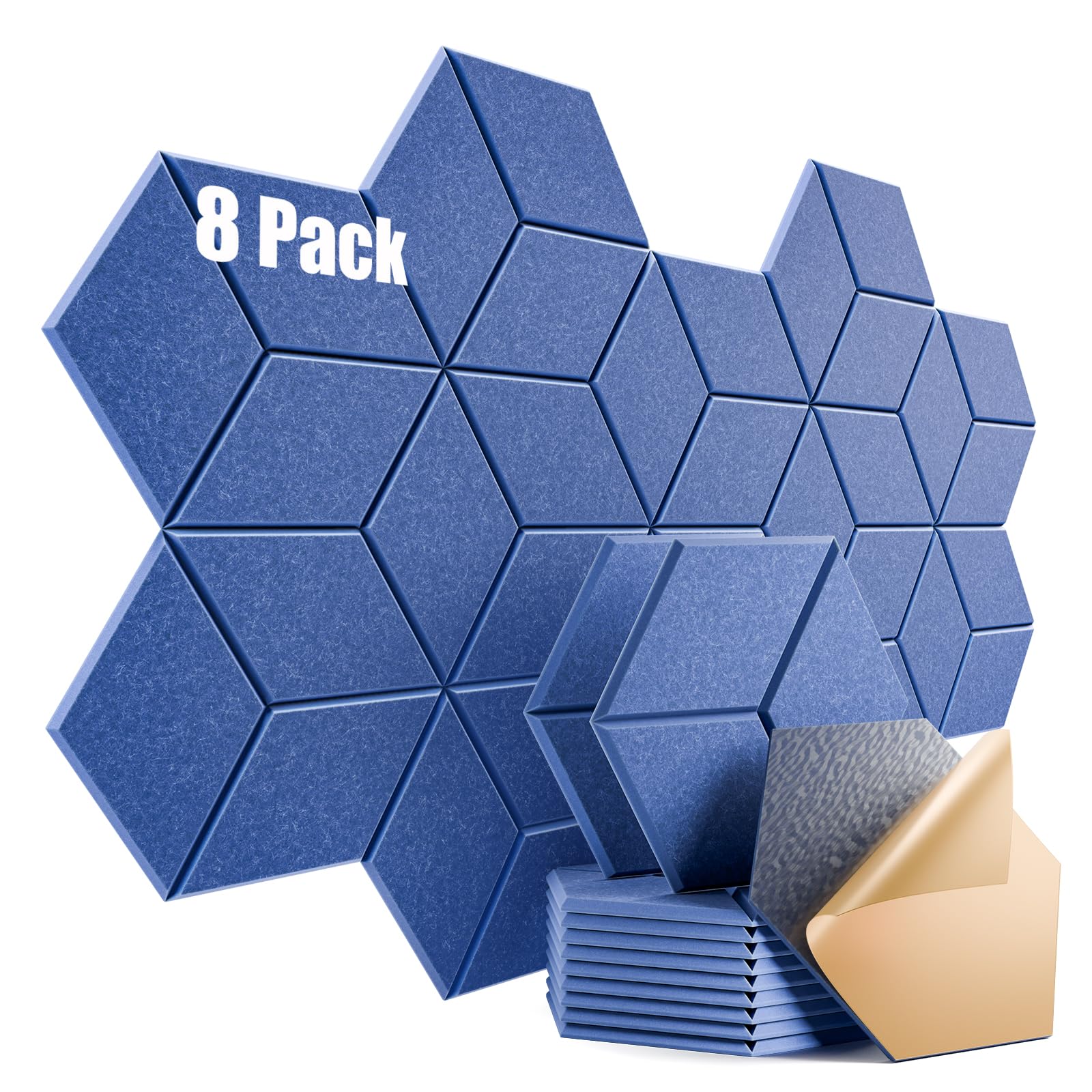8 Pack Self-Adhesive Acoustic Panels 12" X 10" X 0.4" - Sound Proof Foam Panels for Wall with High Density, Y-Lined Design, Flame Resistant, Absorb Noise and Eliminate Echoes(Sky Blue)