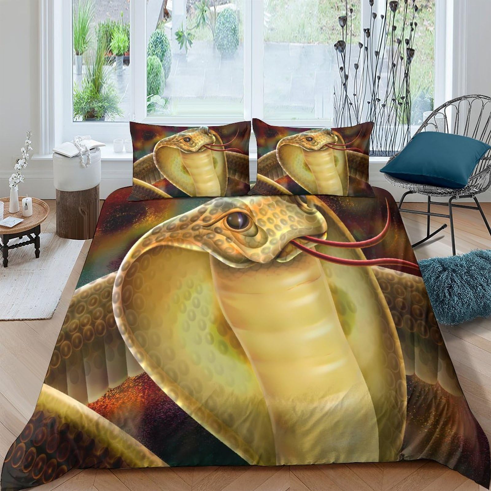 Ctjqhvkz Style-9 3D Printed Golden Cobra Fitted Sheet Microfiber Soft Breathable Snake Pattern Mattress Cover For Bedroom Dorm Single（135X200cm）
