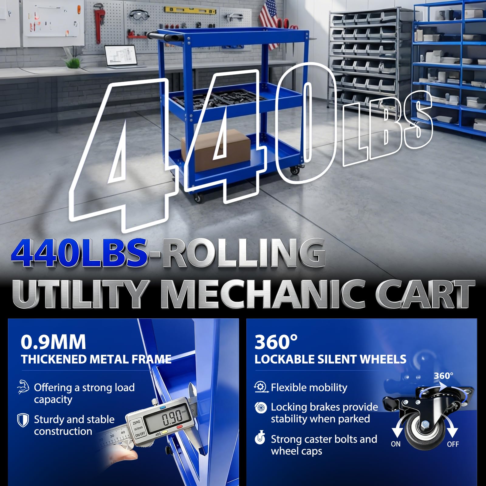 Heavy-Duty Tool Cart - 440LBS Capacity -4