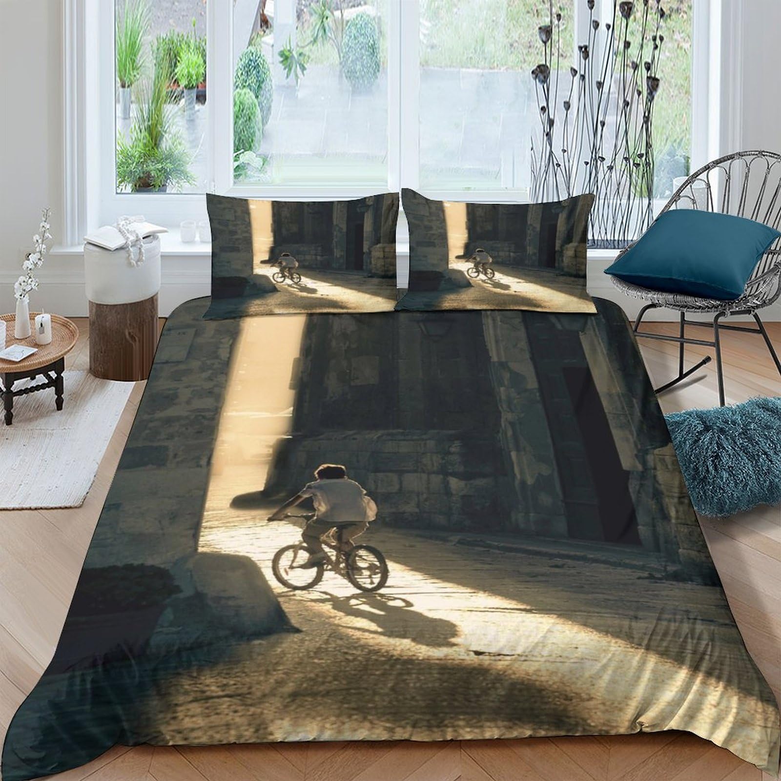 Housse de couette 220x240cm imprimée 3D paysage géométrique pour lit King avec taie