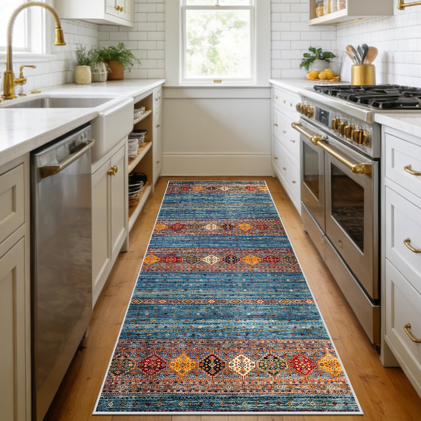 Teppich Läufer Flur rutschfest Waschbarer Küchenläufer Moderne Geometrische Teppichläufer Lang Große Teppiche für Flur, Küche, Wohnzimmer, Büro, Schlafzimmer 70 x 230 cm