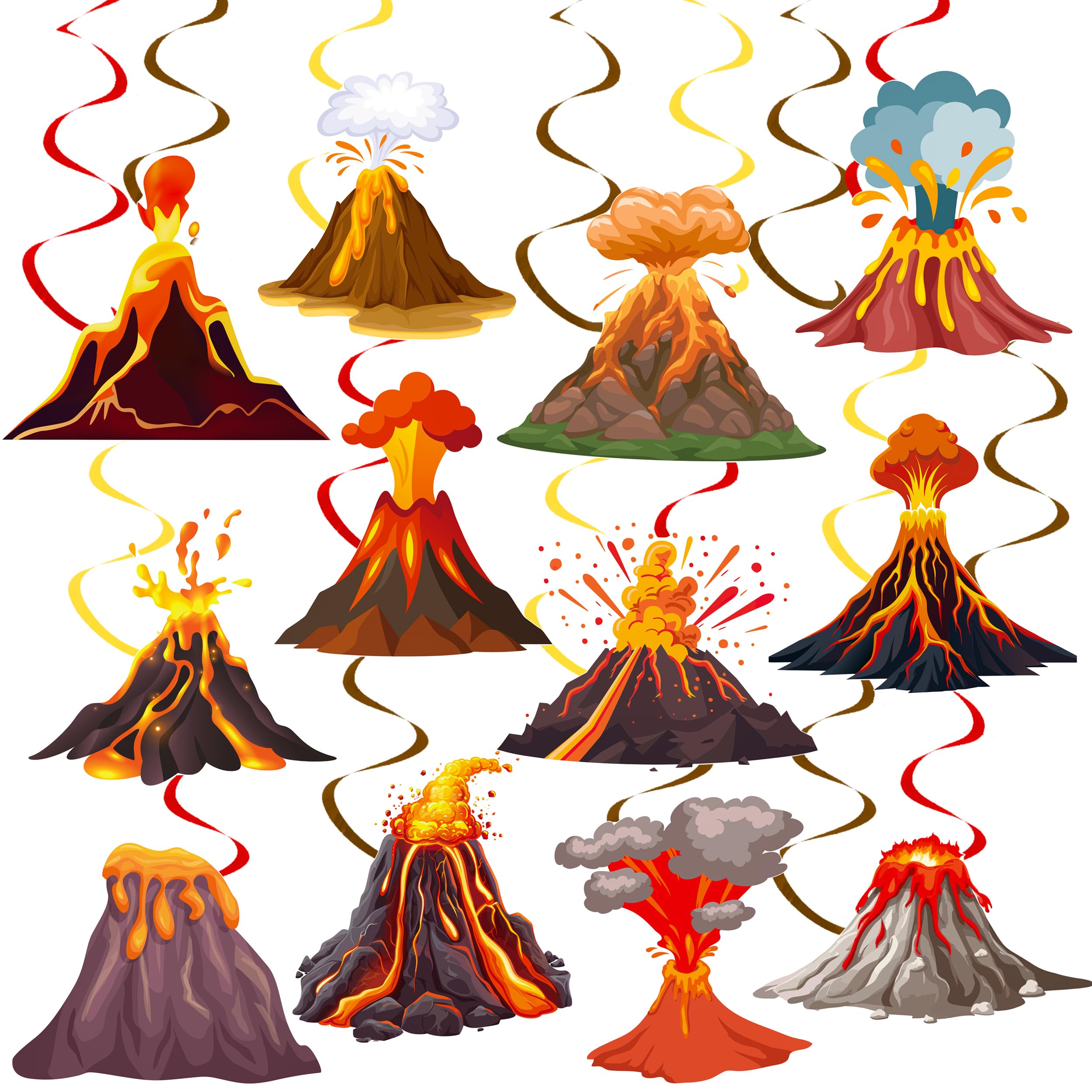Volcano Party Hanging Swirls Lava Volcano Birthday Party Decorations Volcano Theme Party Hanging Foil Whirls Ceiling Streamers Decoration for Science