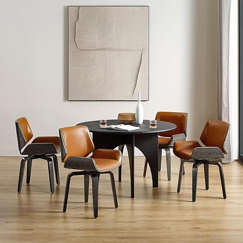 Miniatura 5 de Art Leon Juego de 2 sillas de comedor giratorias, modernas de mediados de siglo, sillas de comedor de cocina y comedor, silla decorativa de piel