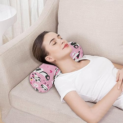 Miniatura 5 de JUNZAN Panda - Almohada de almohada para el cuello, almohada redonda pequeña, almohada decorativa para apoyo lumbar, cilindro de sueño, espuma