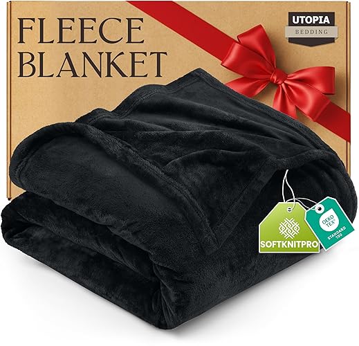 Utopia Bedding Fleece Blanket King Size Black 300GSM Luxury Anti-Static Fuzzy Soft Microfiber Bed Blanket (90x102 Inch) - King (90x102 Inch) - Black