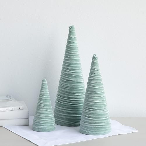 Emerald Velvet Cones Set of 3, Modern Decor, Deep Green, Christmas Entryway, Rustic Winter Home, Minimalist, Tree Figurines (Emerald)