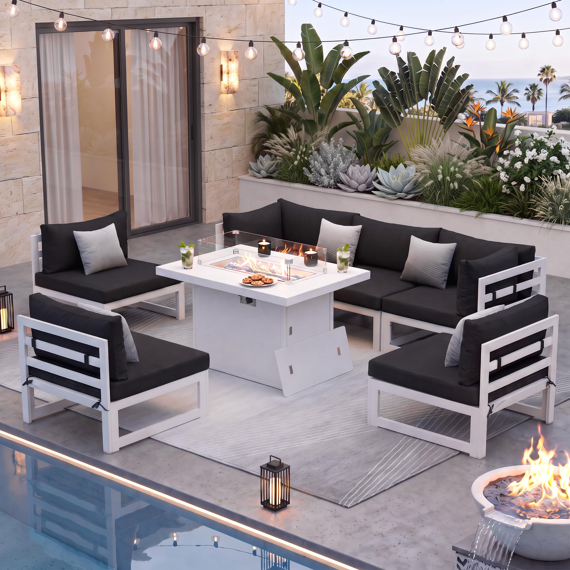 NICESOUL 7-Piece Fire Pit Sectional Set