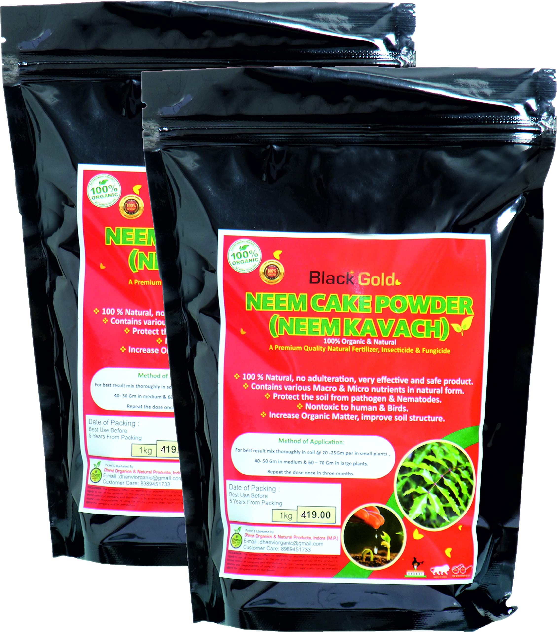 Black Gold Neem Cake Powder for Gardening (2 Pack of 0.850 Kg.) Total 1.70 Kg.