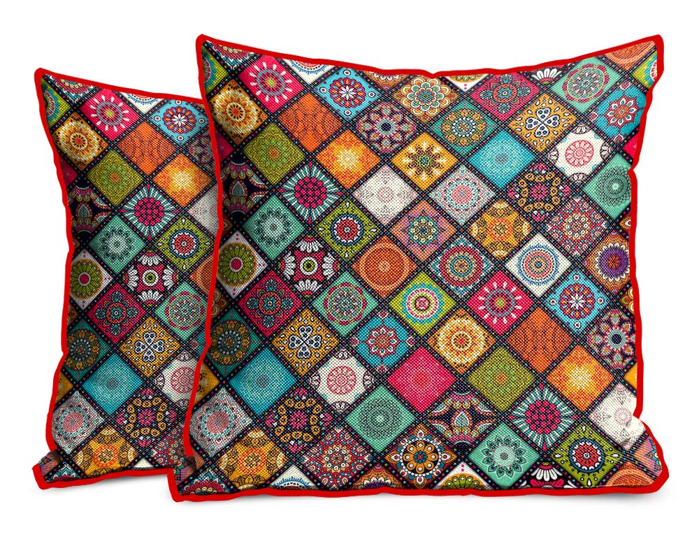 sleep nature'sJute Fabric Printed Decorative Throw,Pillow Covers, Cushion Covers for Living Room, Bed Room, Sofa,Chairs Pack,Set of 2 (Multicolour, Size 24 x 24 Inches)