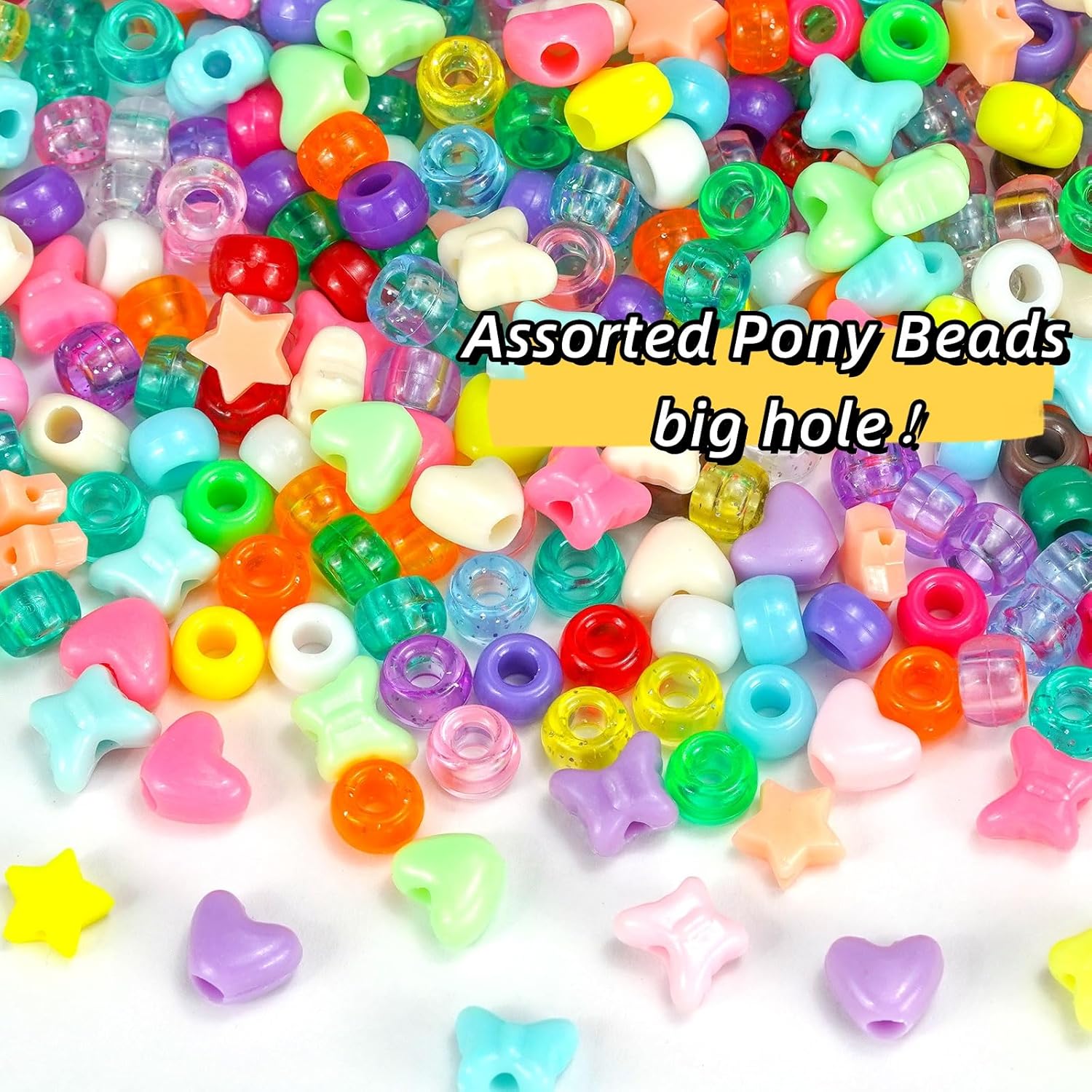 1000+PCS Assorted Pony Beads for Bracelets, 9mm Acrylic Rave Kandi Bead Bulk with Cute Heart Star Butterfly Fun Shaped Beads for Hair Braid Keychain Charms Jewelry Making DIY Crafts - Image 5
