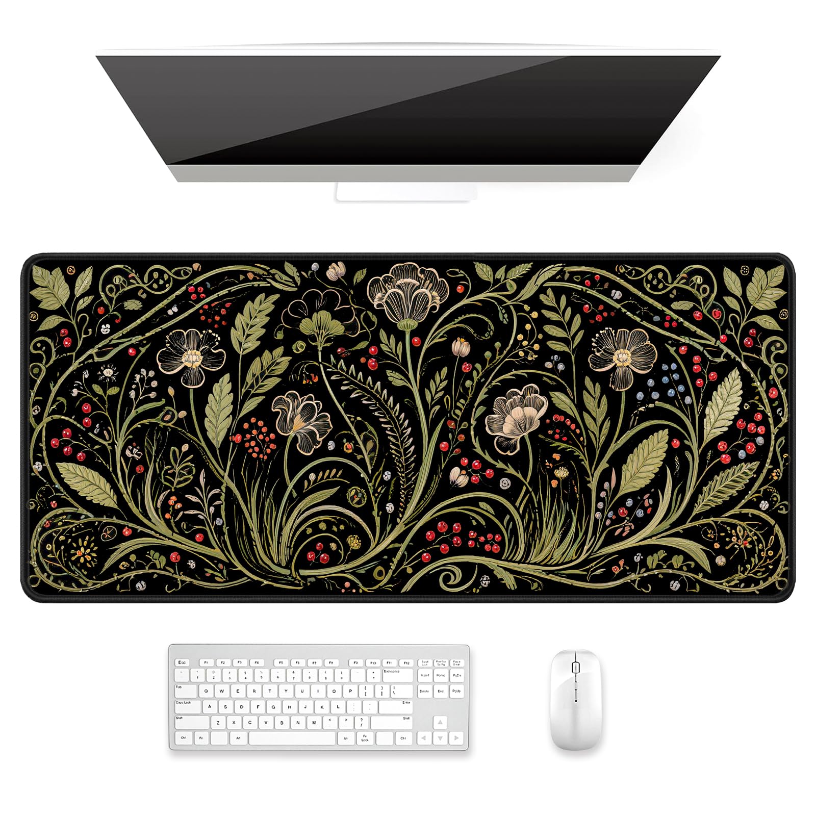Photo 1 of Auhoahsil Desk Mat, Ultra Large Mouse Pad, XXL Gaming Mousepad, Pretty Desk Pad, Big Extended Full Size Desktop Desk Matt for Keyboard, Laptop & Computer, 35.5 x 15.7 in, European Vintage Flowers