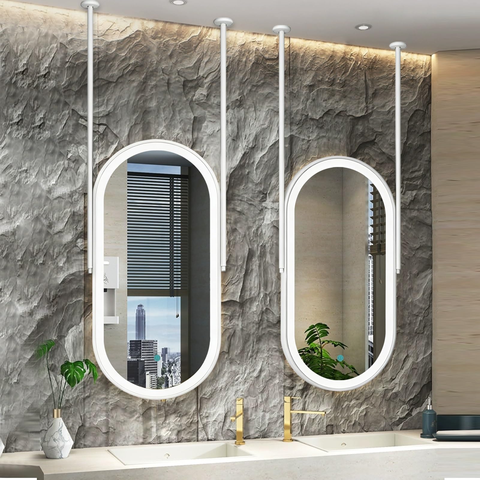 FGXHHS Oval with Lights，Metal Framed LED Illuminated Vanity Makeup Dimmable Light，Ceiling Hanging Suspended Mirrors for Home or Hotel Décor(40cmx60cm)