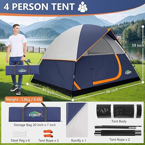 Miniatura 7 de COBIZI 46 Person Tent for Camping Waterproof PU-Coated with Removable Rainfly, Easy Setup Family Tent with Large Mesh Windows, 3 Season Portable