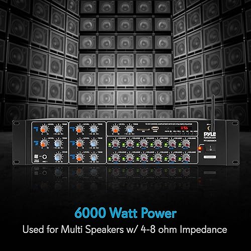 Miniatura 3 de Pyle Amplificador de potencia Bluetooth inalámbrico de 12 canales, salida de potencia máxima de 6000 vatios, receptor mezclador de fuente de audio