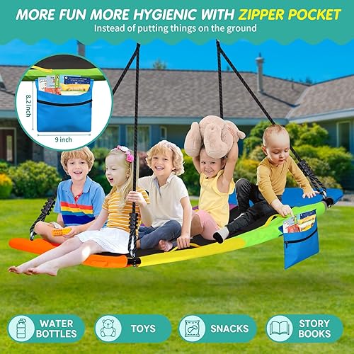 Miniatura 5 de Columpio de árbol de plataforma Skycurve de 800 libras y 60 pulgadas para niños y adultos con bolsillo, columpios de plataforma gigante antiflacidez