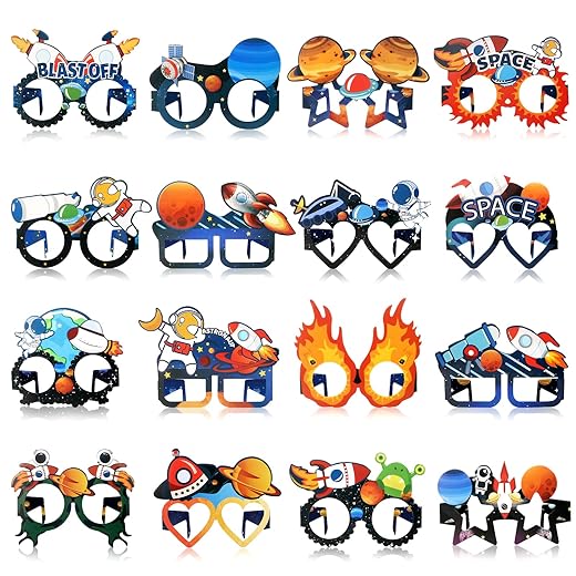 Miucat 32Pcs Space Party Favors, Outer Space Theme Paper Eyeglasses, Astronaut Space Paper Glasses, Space Themed Party Supplies, Planet Photo Booth Props for Kids, Boys, Birthday Party Decorations